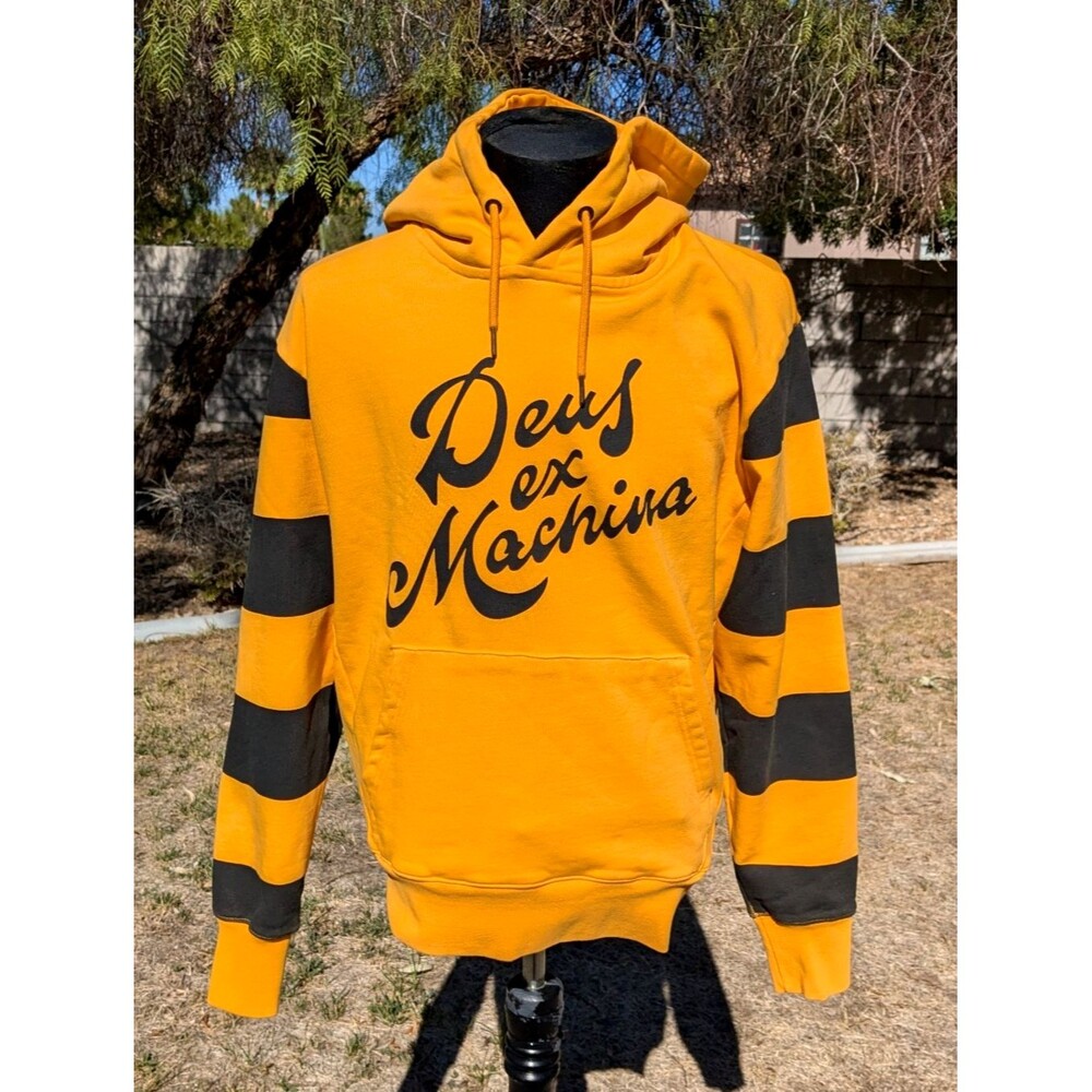 Deus Ex Machina Motorcycle Brooks Stripe Butterscotch Yellow Hoodie Small NWT